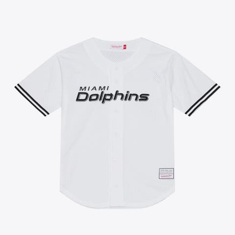 Men's Mitchell & Ness White Miami Dolphins Monochrome Mesh Full-Button Baseball Jersey