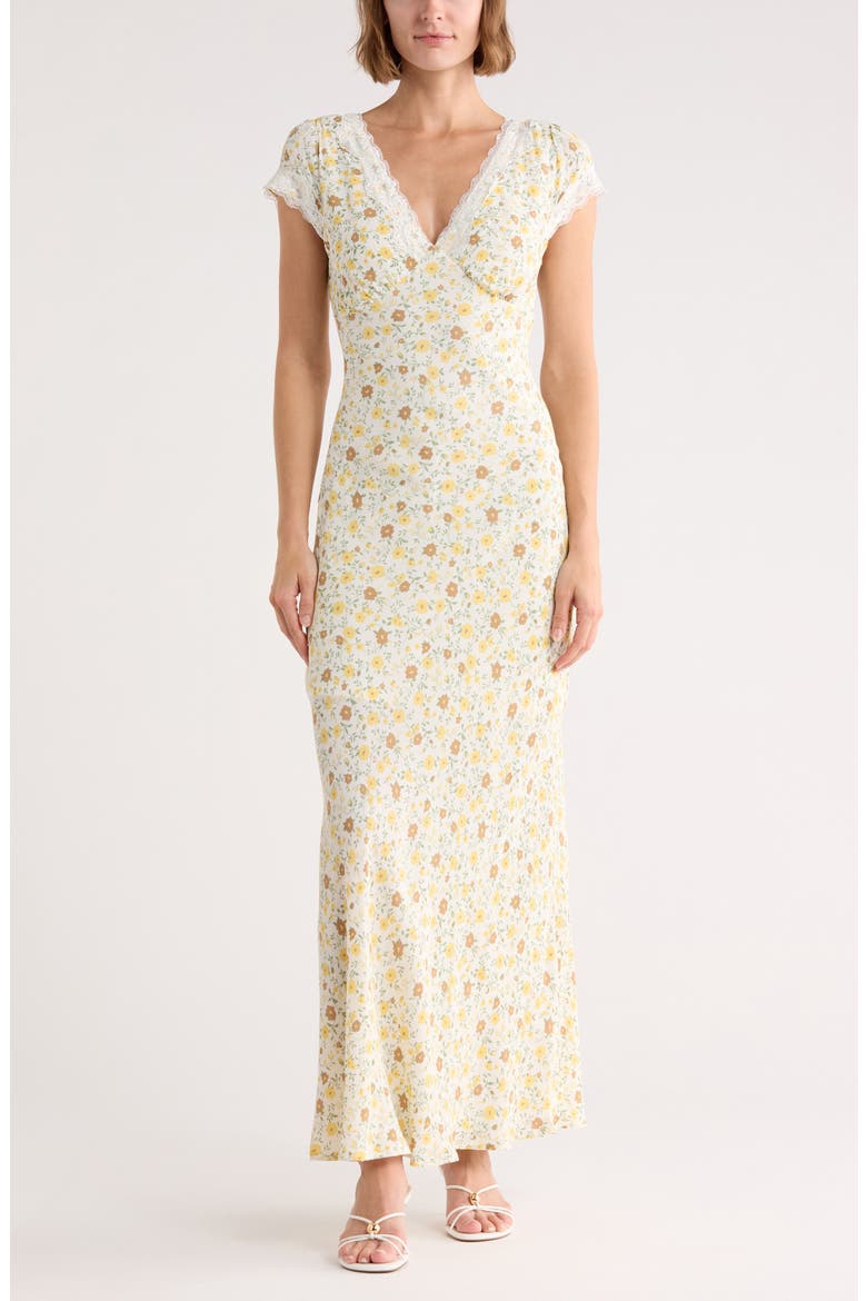 Floral Cap Sleeve Maxi Dress, Main, color, IVORY MULTI