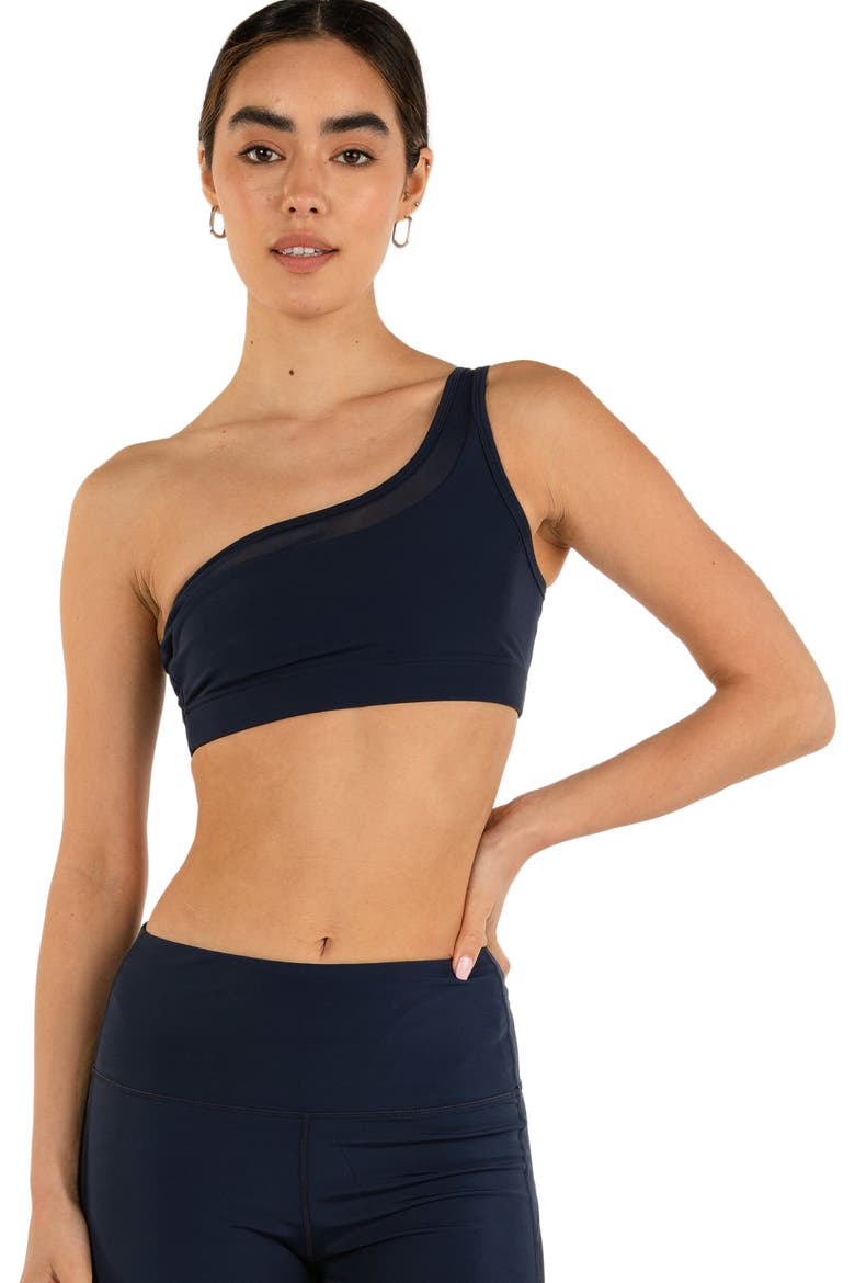 On Duty Mesh One Shoulder Silkiflex Bra, Main, color, Cool Navy
