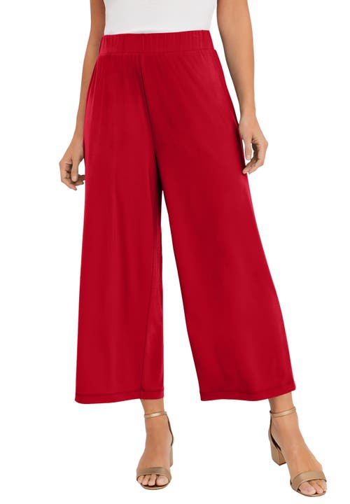 Jessica London Stretch Knit Wide Leg Crop Pant In Red