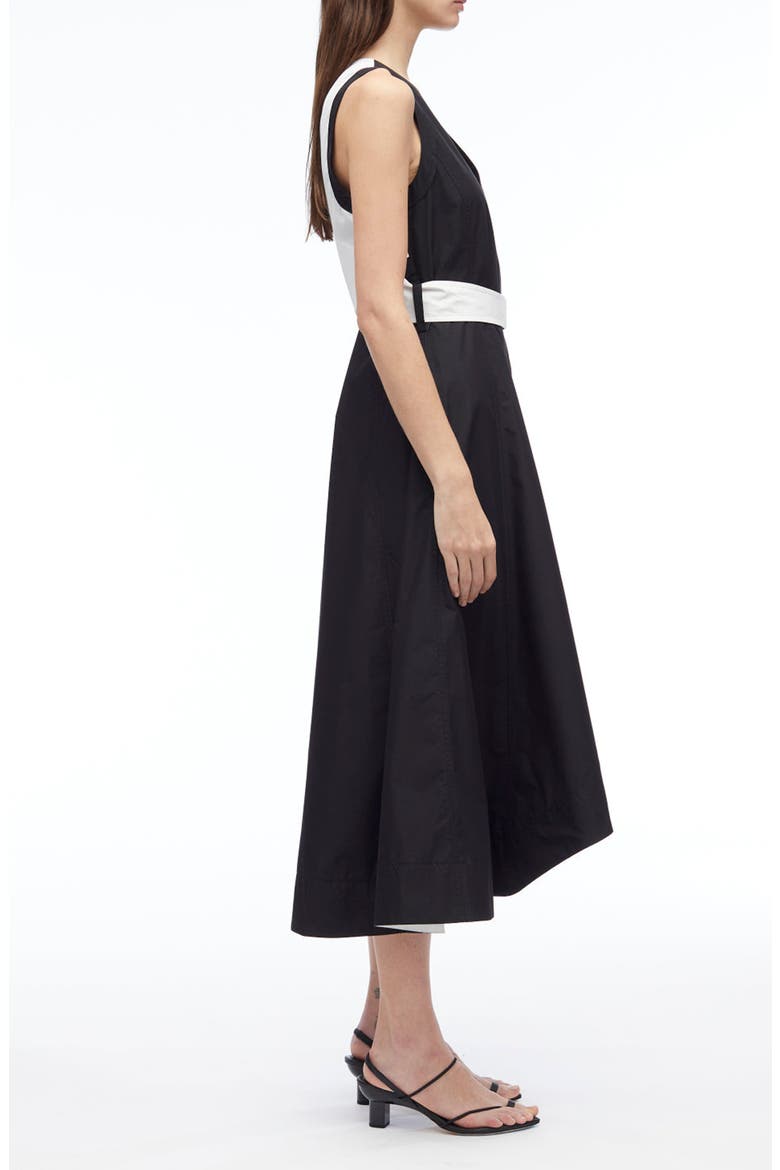 Belted Poplin Midi Dress, Alternate, color, BLACK WHITE