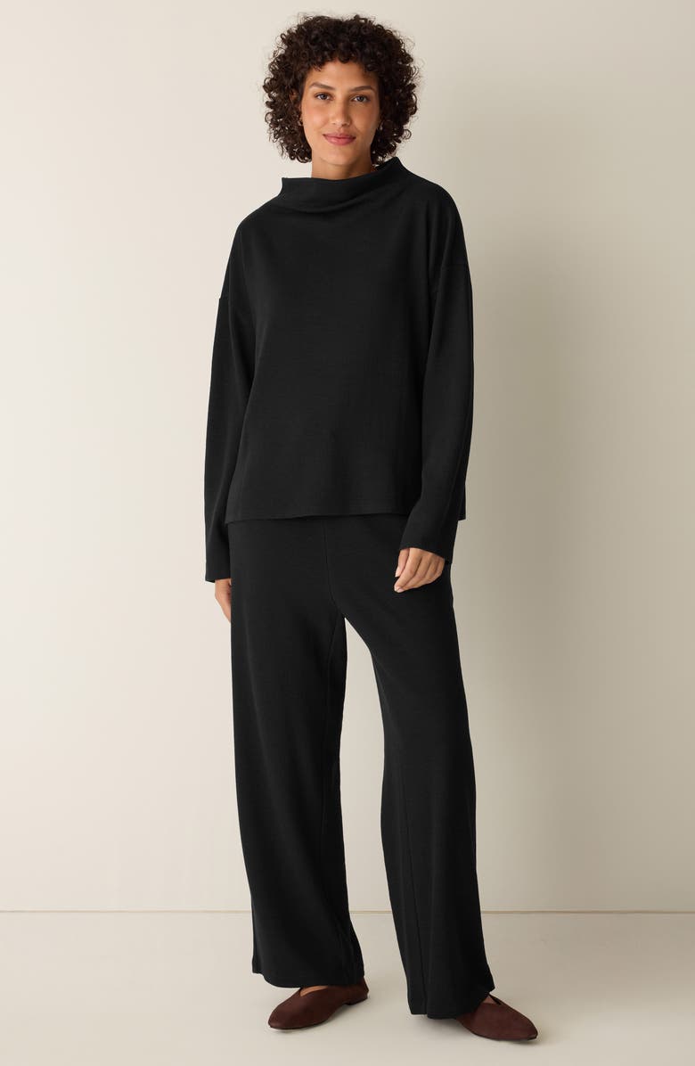 Eileen Fisher Funnel Neck Boxy Organic Cotton Blend Top, Alternate, color, Black