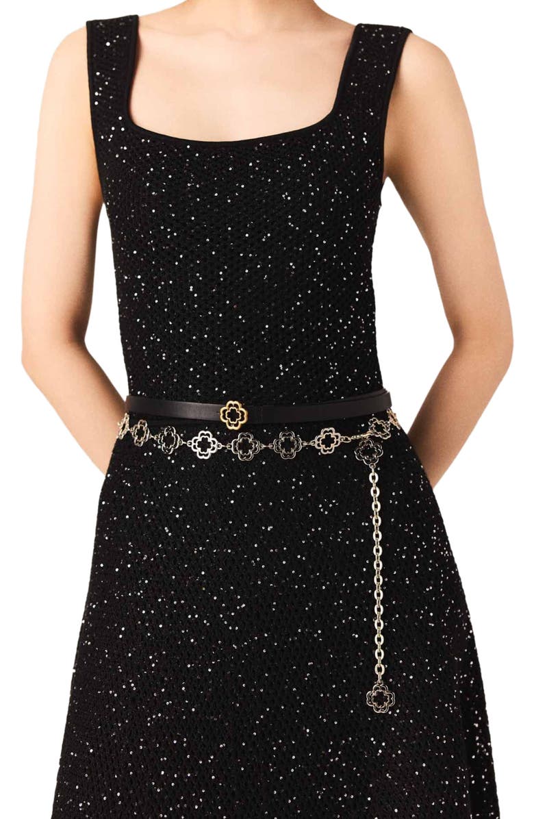 maje Rhinestone knit maxi dress, Alternate, color, Black