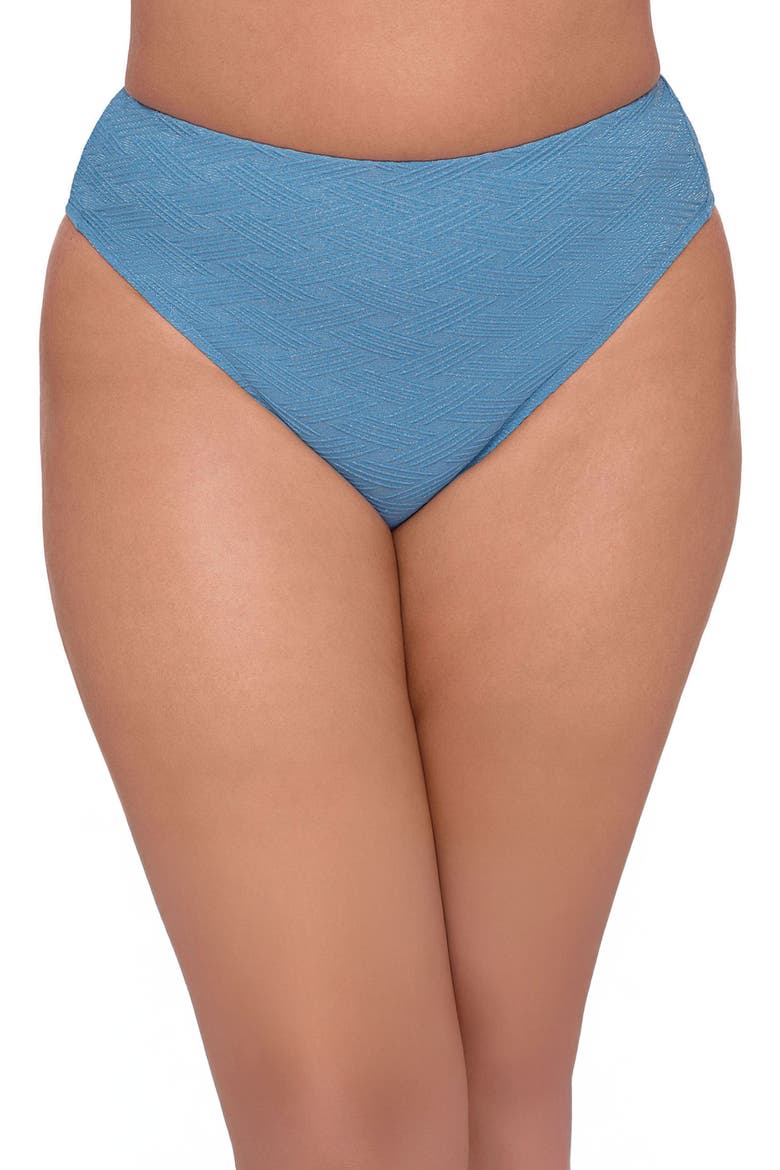 Smoothing and Sculpting Basket Weave High Leg High Rise Bikini Swimsuit Bottoms, Main, color, Powder Blue Basket Weave