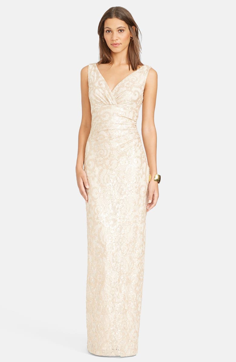 Lauren Ralph Lauren Sequin Lace V-Neck Column Gown, Main, color,