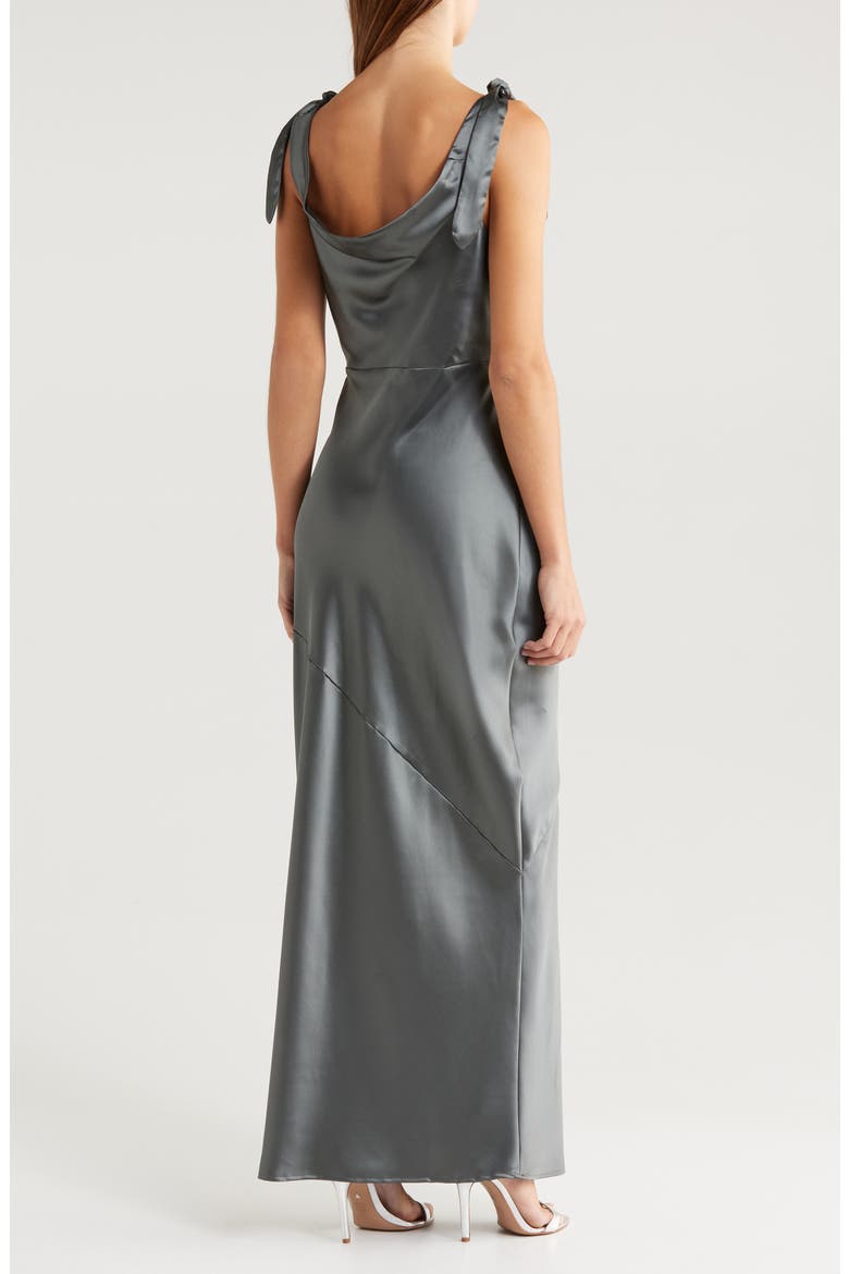 Selma One-Shoulder Satin Gown, Alternate, color, STEEL GRAY