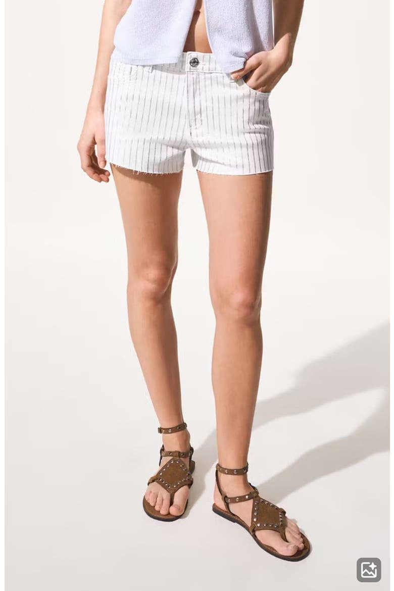 Striped Cutoff Denim Shorts, Main, color, WHITE
