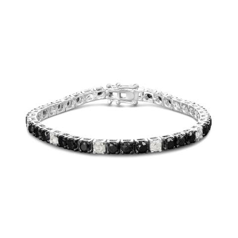 Silver 12.0Cttw Black and White Diamond Tennis Bracelet