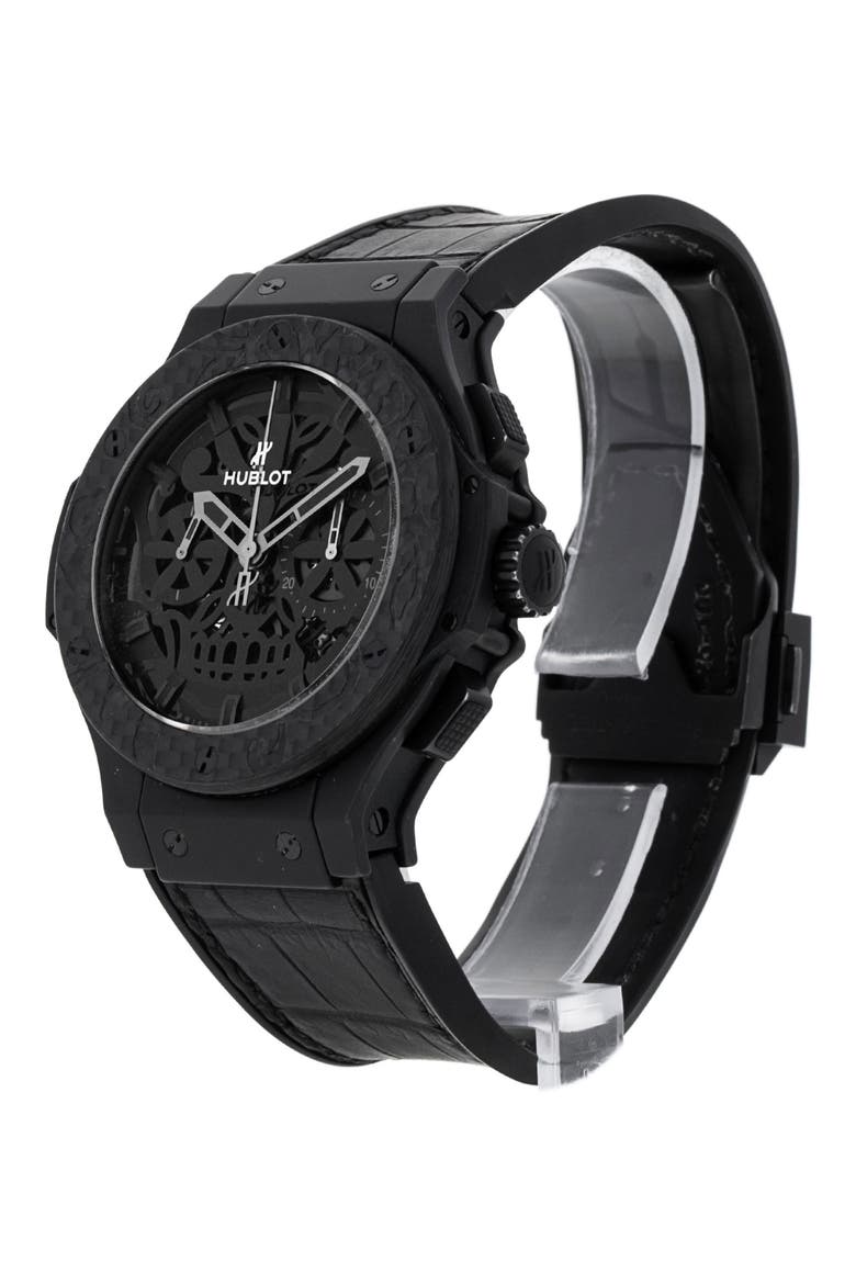 Hublot Preowned 2017 Big Band Automatic Leather Strap Watch, 44mm, Alternate, color, BLACK