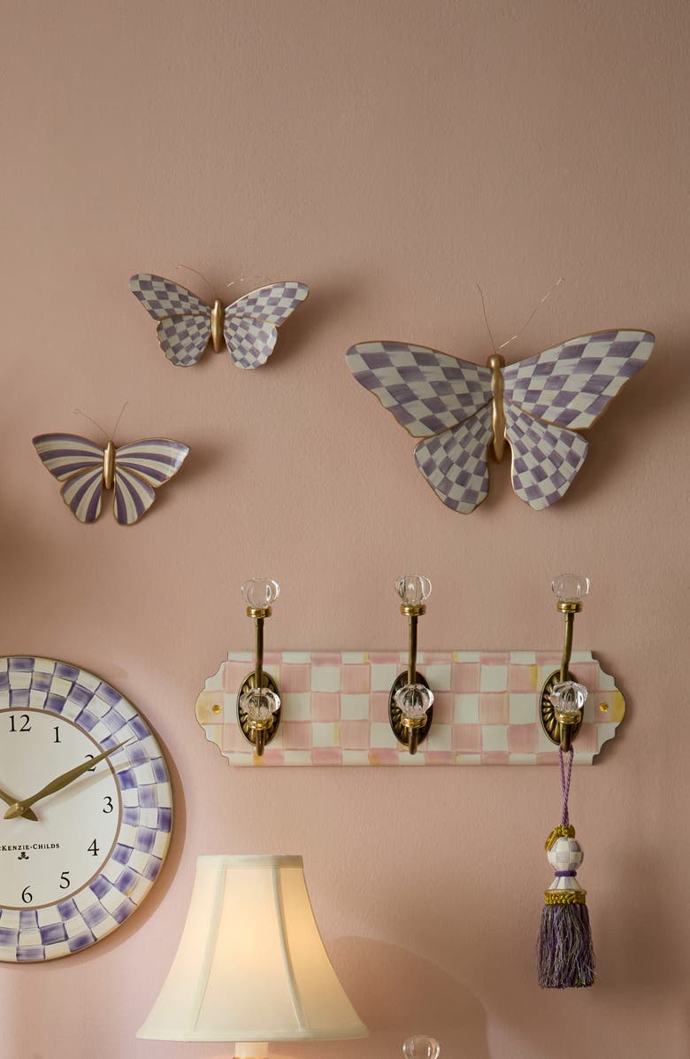 MACKENZIE CHILDS Set of 3 Violet Check Butterfly Wall Decor, Alternate, color, Violet