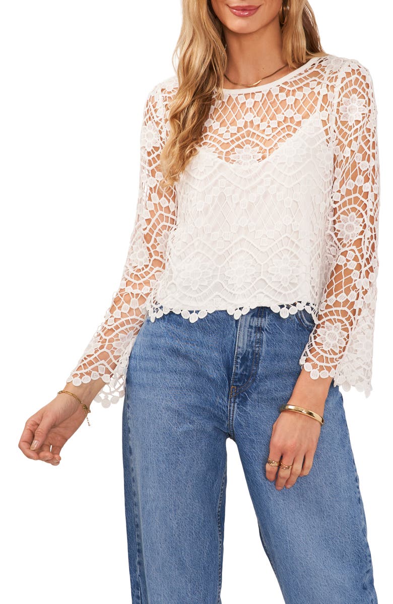 Vince Camuto Open Stitch Lace Top, Main, color, 