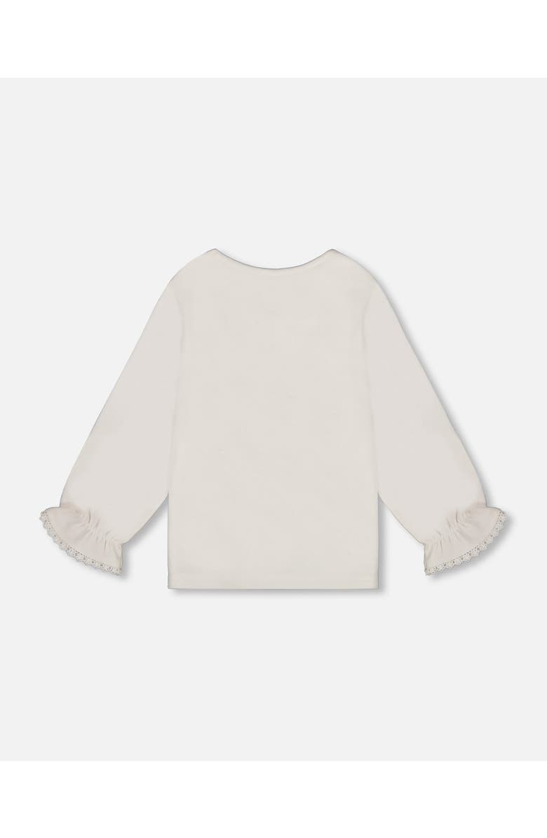 Deux par Deux Jersey Top with Embroidered Floral Sleeves, Alternate, color, Off-White