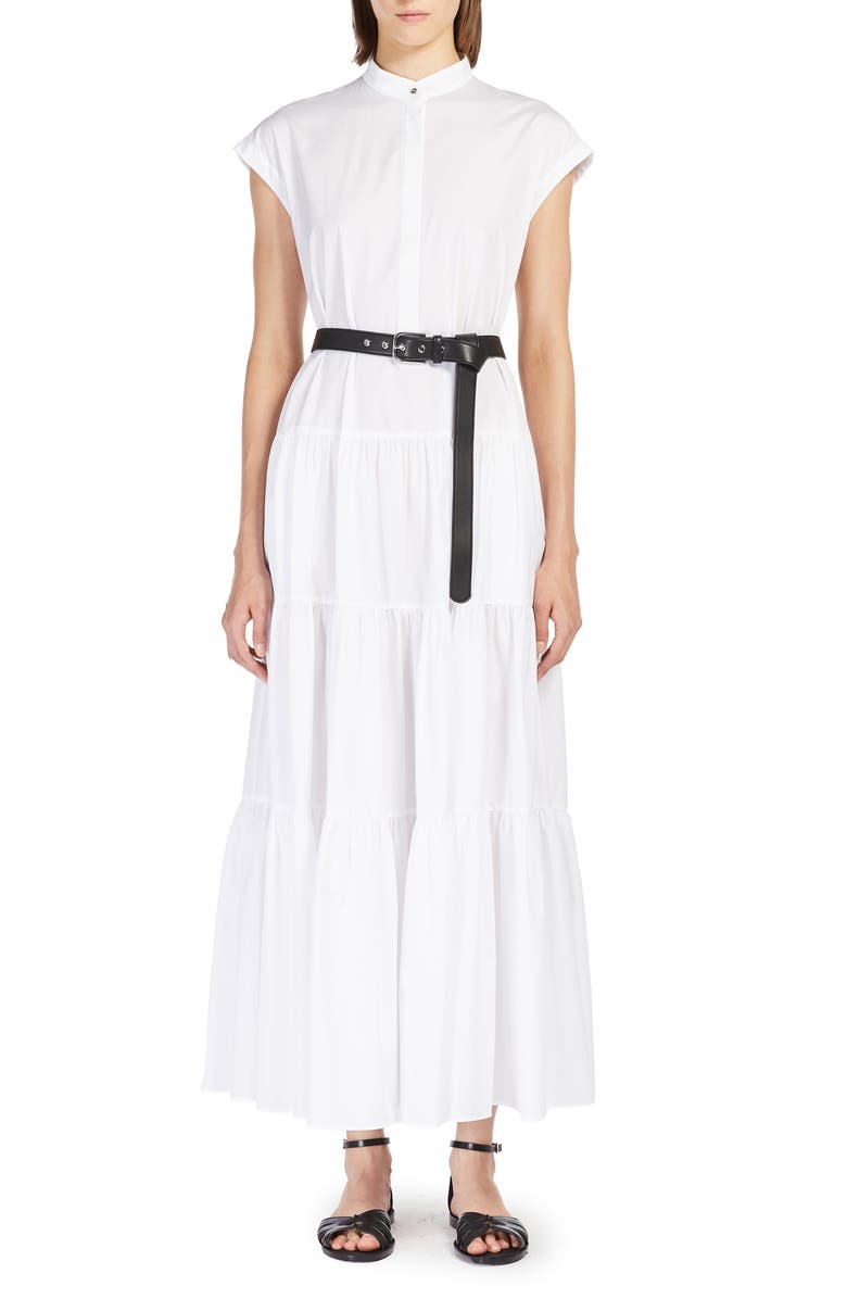 Max Mara Studio Bairo Cotton Tiered Shirtdress, Main, color, Optical White