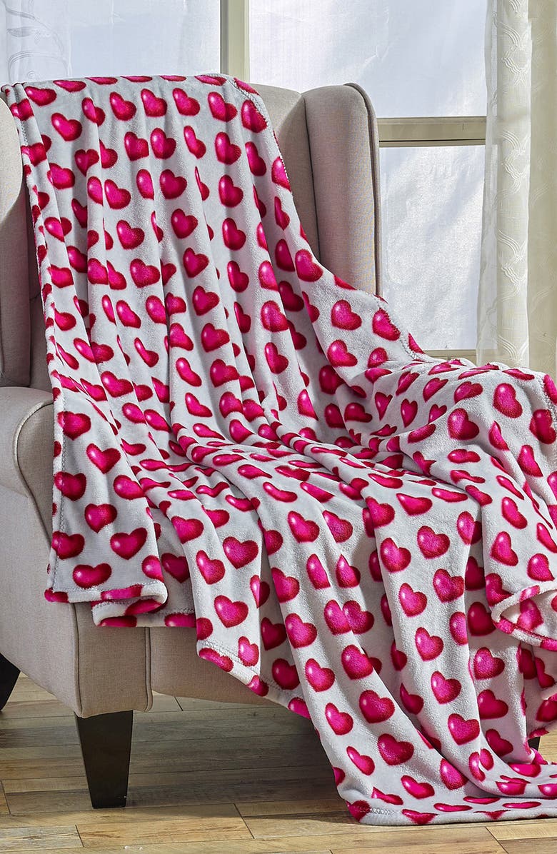 Luxury Home Cozy Micro Plush Throw Blanket, Alternate, color, Pink Hearts