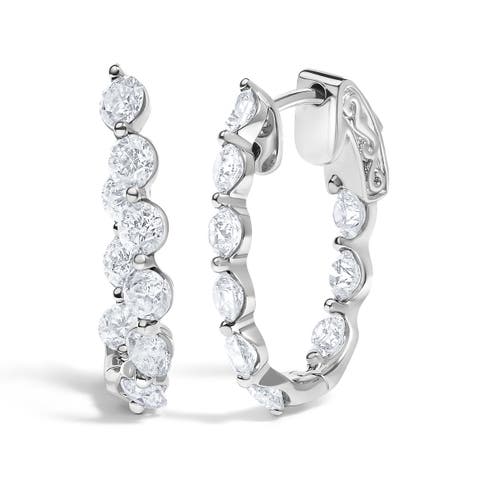 14K White Gold 3 3/4 Cttw Graduating Diamond Oval Hoop Earrings