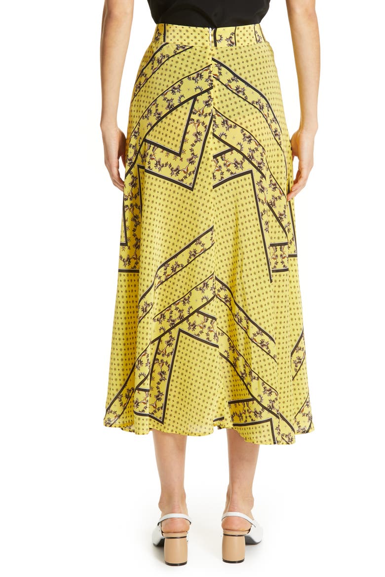 Paisley & Floral Print A-Line Midi Skirt, Alternate, color, MINION YELLOW