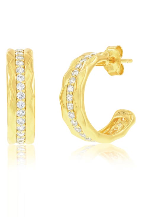 Cubic Zirconia Molten Hoop Earrings