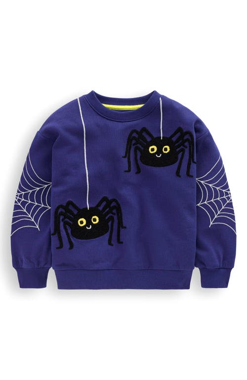Mini Boden Kids' Halloween Spider Appliqué Cotton Graphic Sweatshirt In Blue