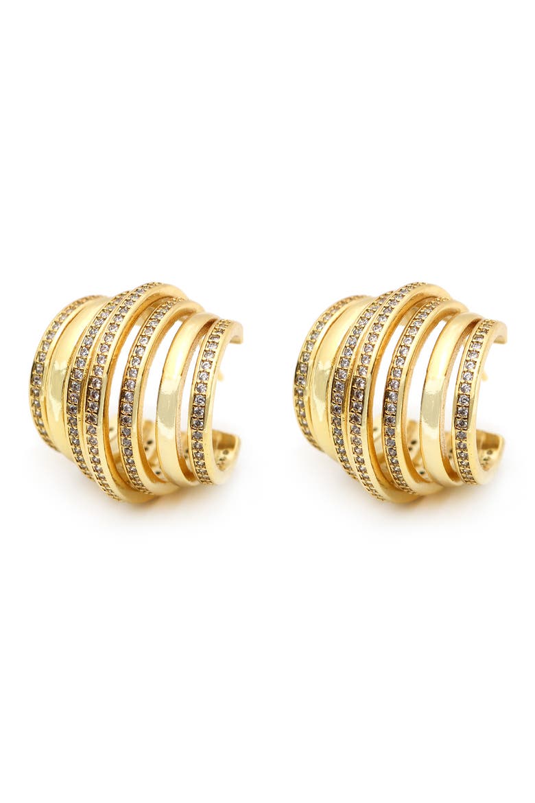 Crystal Huggie Hoop Earrings, Main, color, GOLD