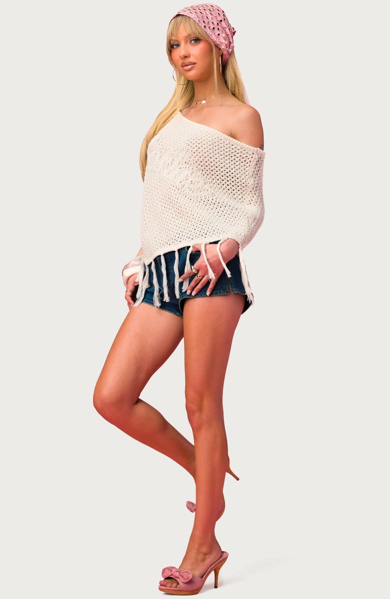EDIKTED x Barbie<sup>®</sup> Fringe Trim Cotton Poncho, Alternate, color, Ivory