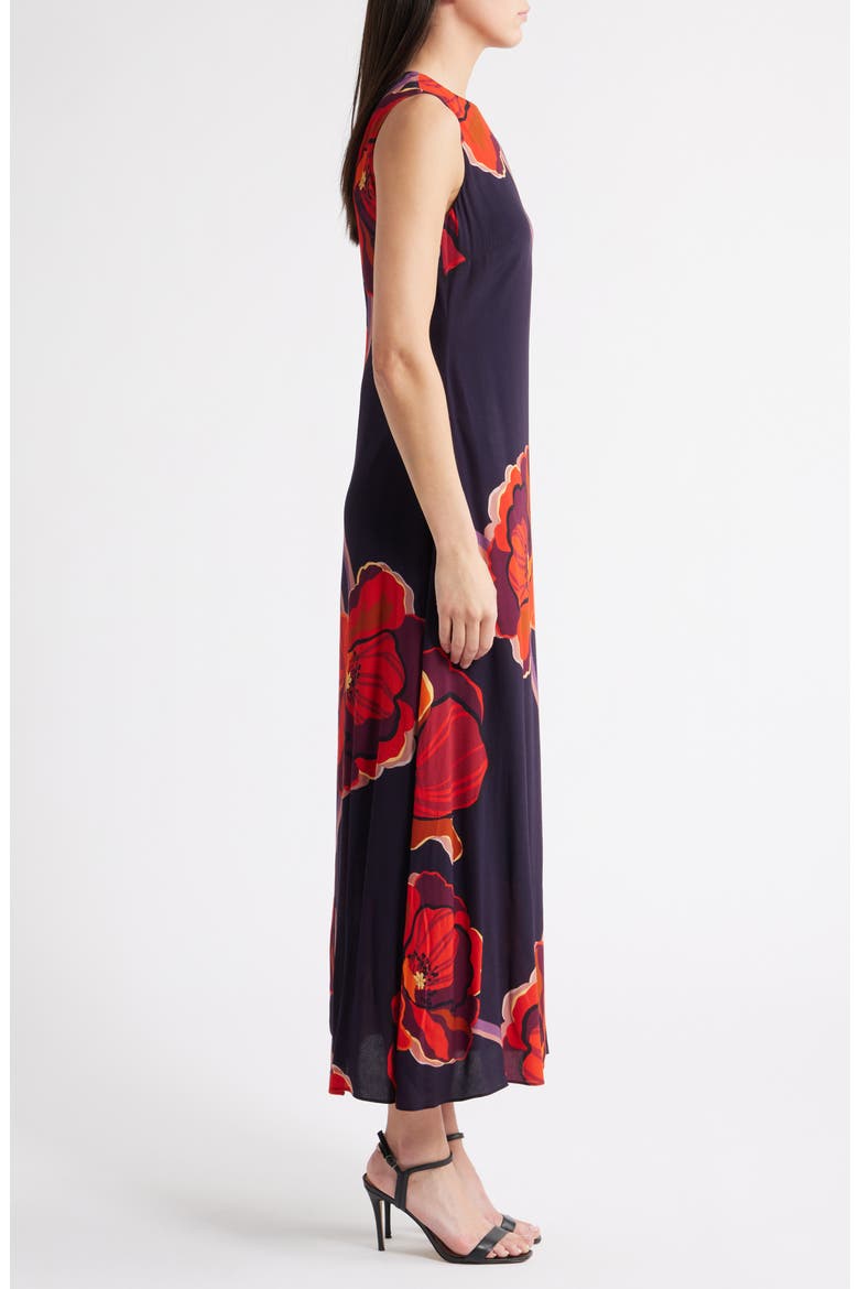 Iris Floral Print Sleeveless Maxi Dress, Alternate, color, BLACK RED