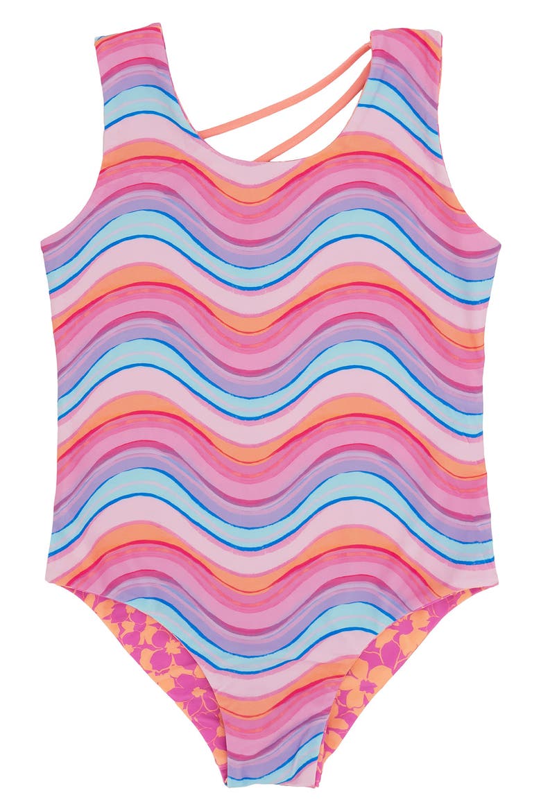 Kids' Summer Sun Reversible UPF 50+ One-Piece Swimsuit, Alternate, color, MAGENTA PUNCH