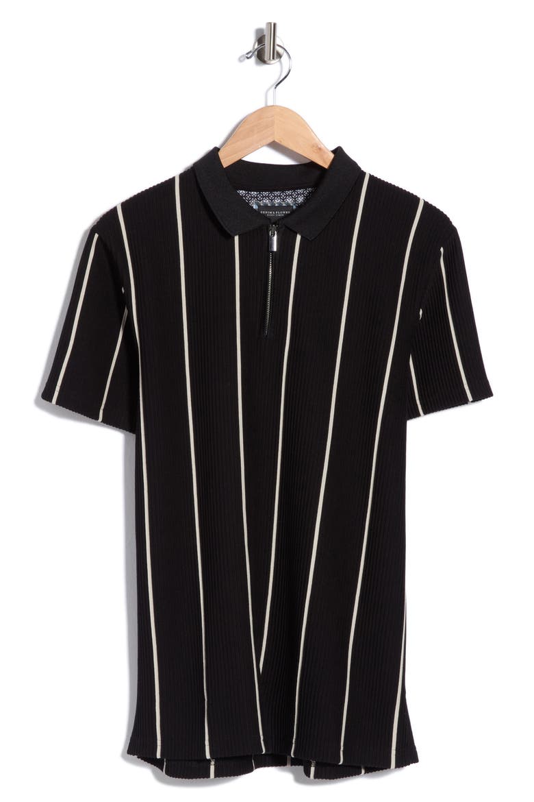 Vertical Stripe Zip Polo, Alternate, color, BLACK