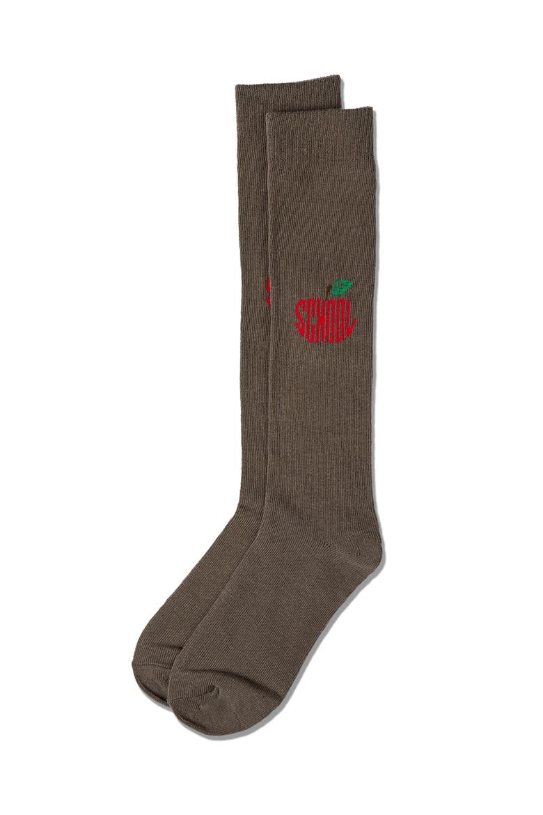 Ribbed School Apple Embroidered Knee Sock, Alternate, color, Gray