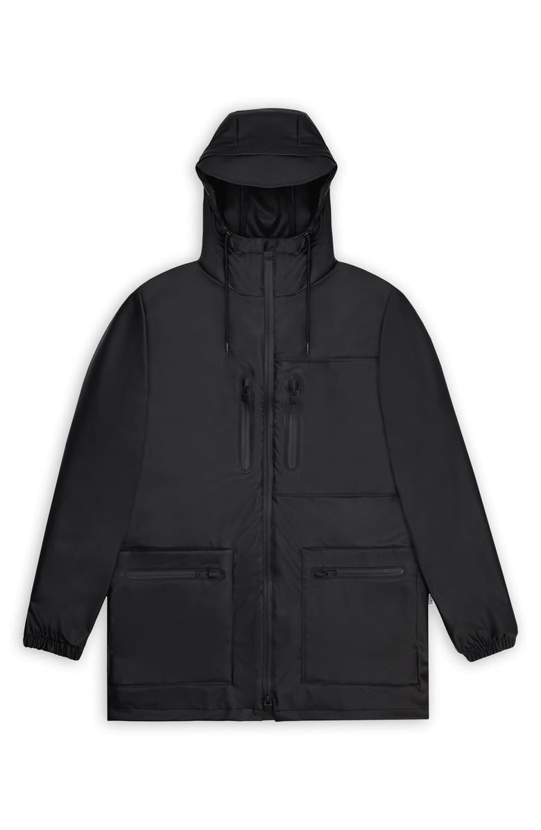 Rains Waterproof Cargo Long Rain Jacket, Alternate, color, Black