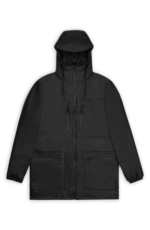 Rains Waterproof Cargo Long Rain Jacket In Black