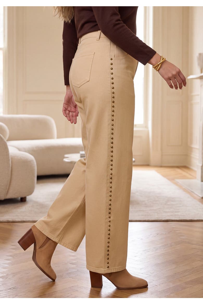 Classic Denim Wide Leg Jean, Alternate, color, OATMEAL STUDS