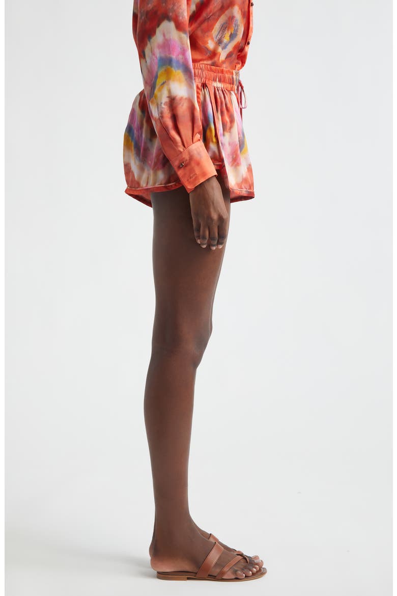 Kindred Spirit Alchemy Relaxed Silk Satin Shorts, Alternate, color, RUBY TIE DYE