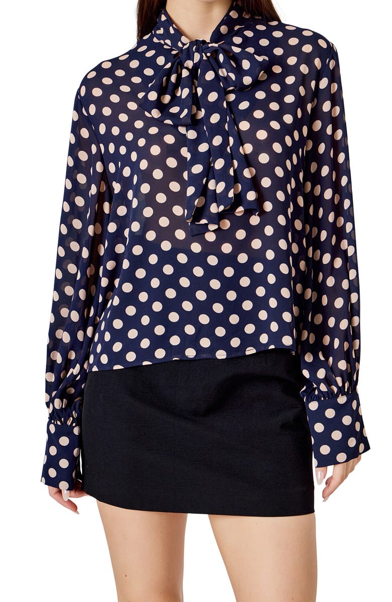 Endless Rose Neck Bow Top, Main, color, Navy/ Pink