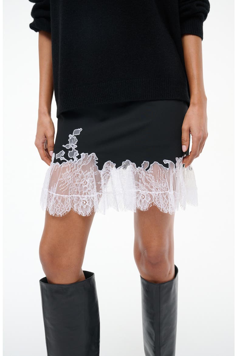 Nadia Lace Trim Miniskirt, Alternate, color, BLACK