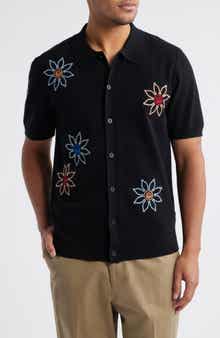 Wax London Tellaro Floral Embroidered Short Sleeve Button-Up Shirt