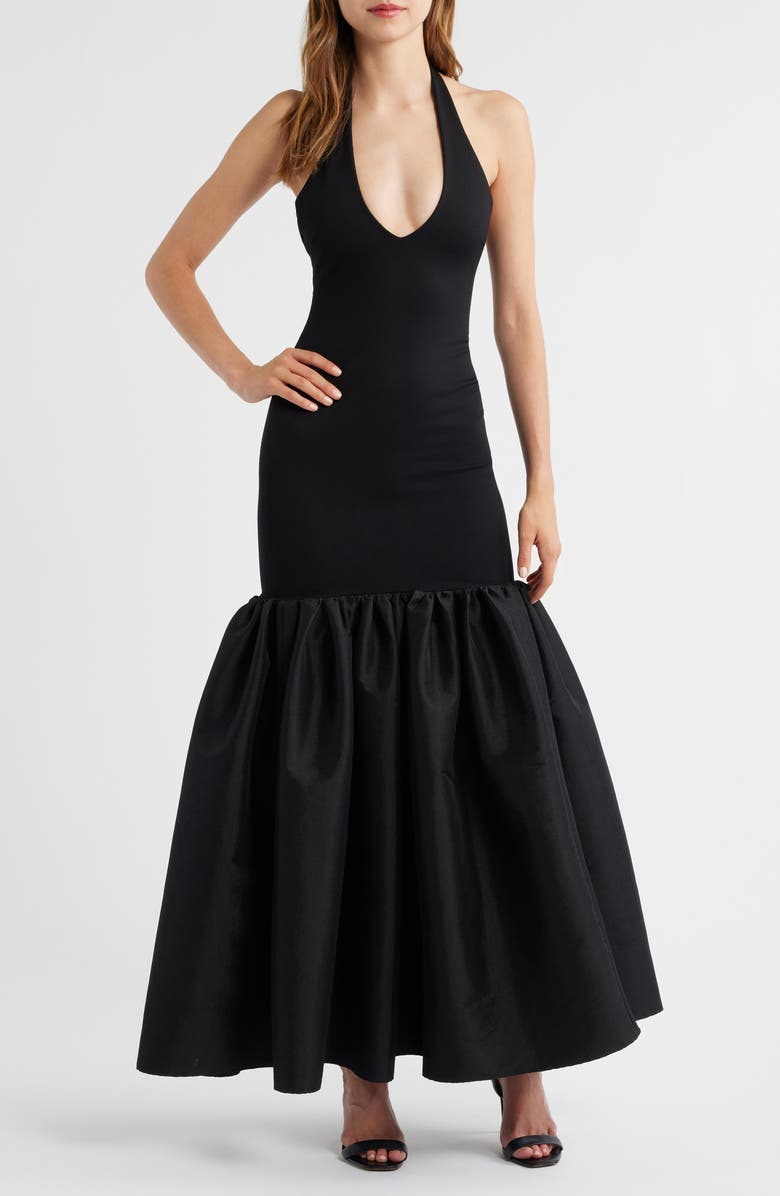 Delfi Collective Isha Halter Gown, Main, color, Black