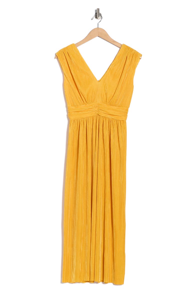 Ribbed Knit V-Neck Midi Dress, Alternate, color, YELLOW