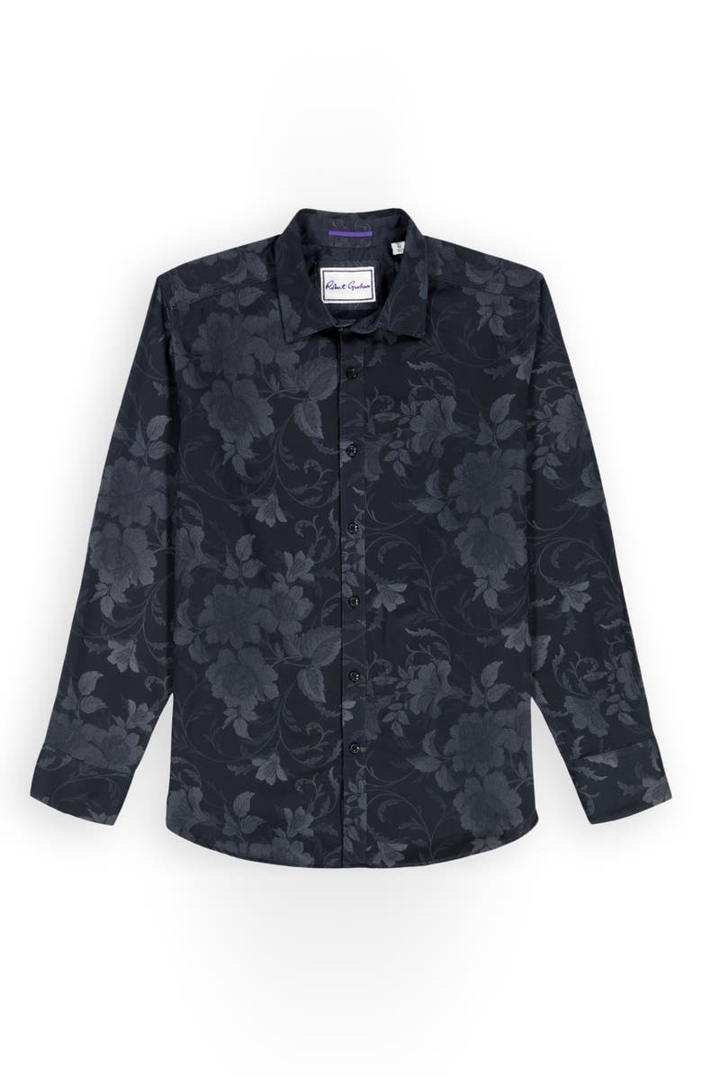 Robert Graham Barnsworth Floral Cotton Button-Up Shirt, Alternate, color, Black
