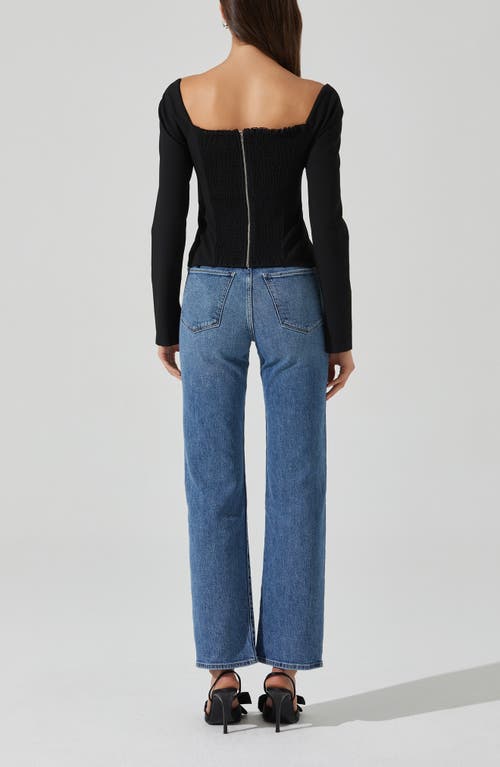 Astr The Label Whitley Square Neck Long Sleeve Shirt In Black