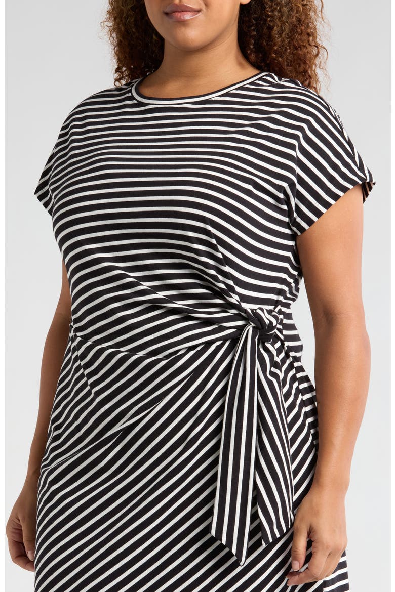 Crescent Knot T-Shirt Dress, Alternate, color, BLACK/ WHITE STRIPE