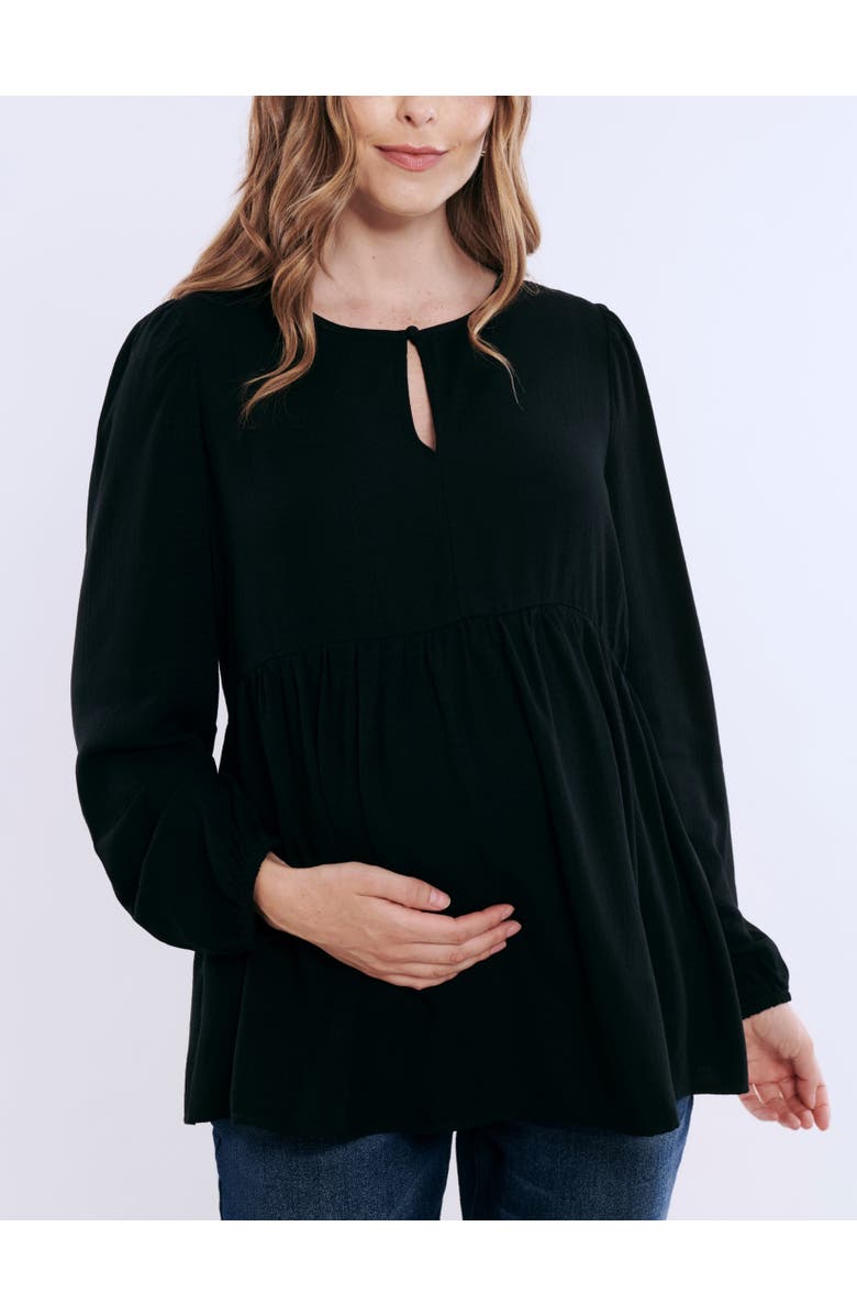 MOTHERHOOD MATERNITY Long Sleeve Empire Waist Keyhole Woven Blouse, Alternate, color, Black