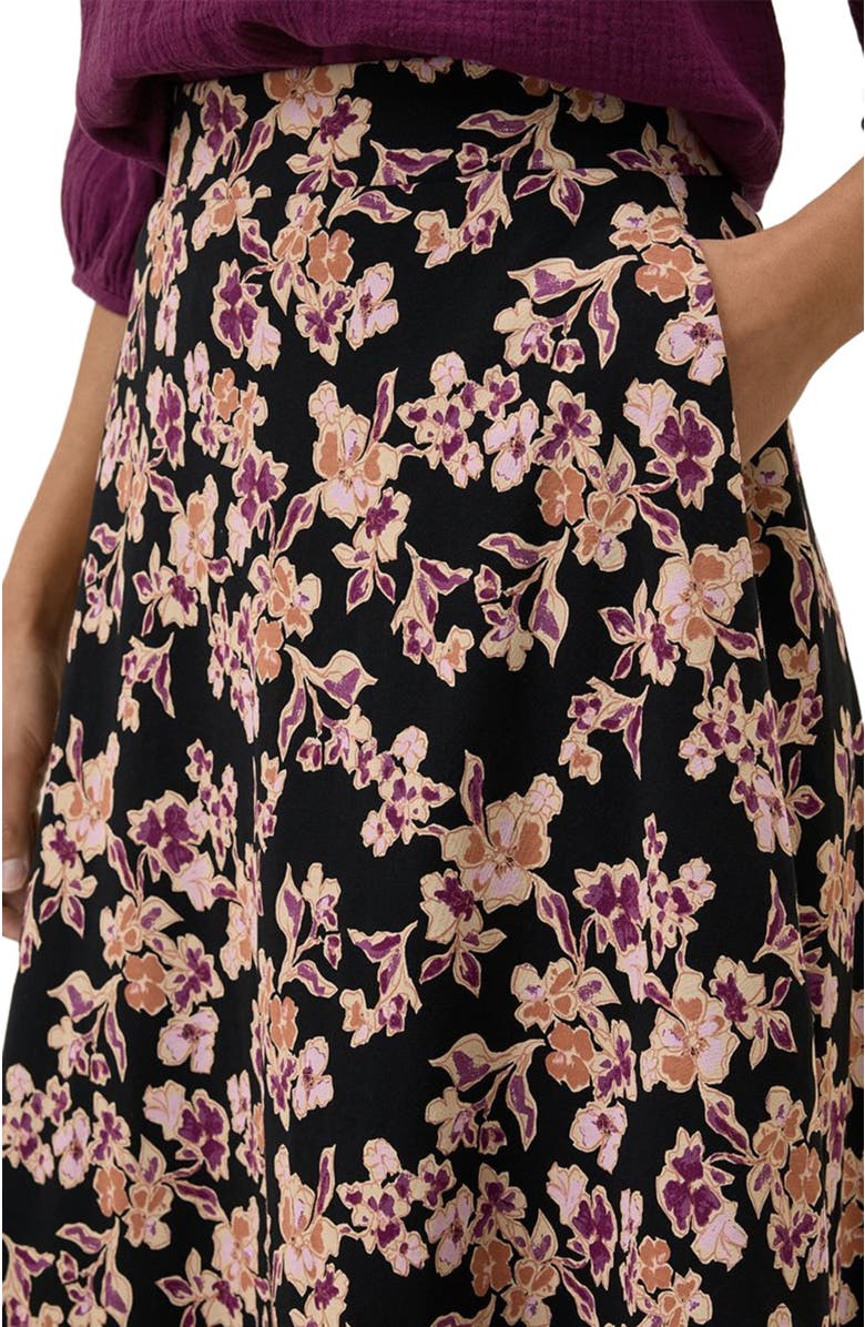 Pact Organic Cotton Fit & Flare Midi Skirt, Alternate, color, Scattered Posies Black