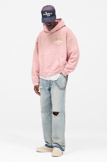 Oversize Distressed Angel Border Graphic Hoodie