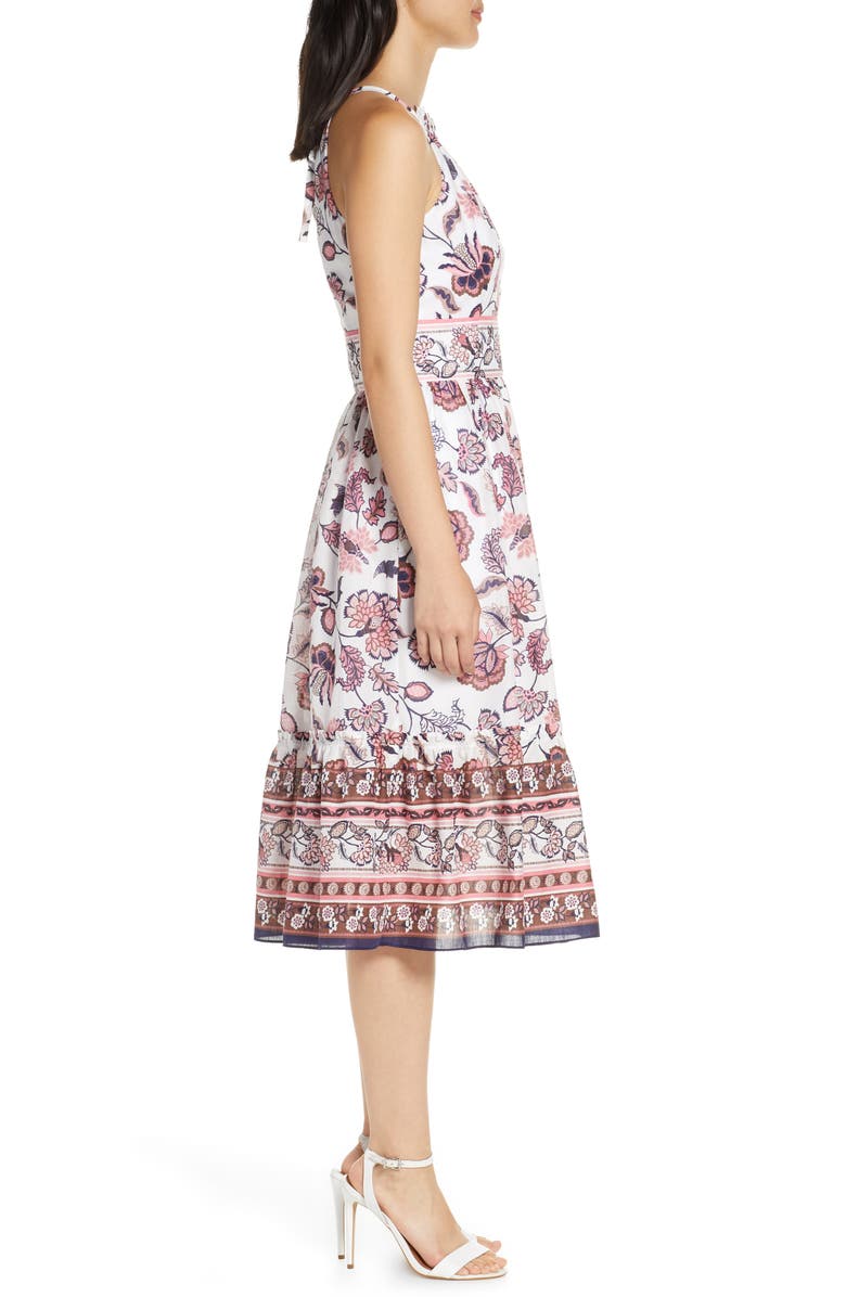 Eliza J Floral Print Halter Cotton Midi Dress, Alternate, color,