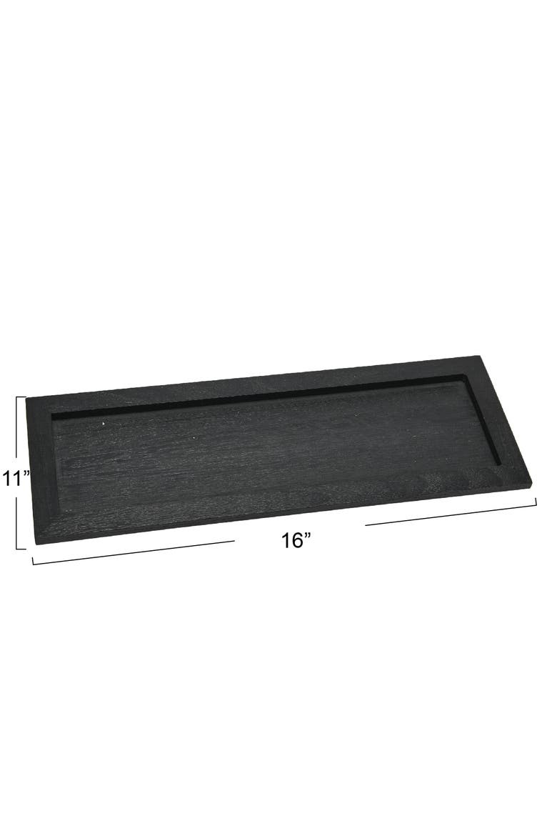 Black Wood Tray with Glass Bottle Vases, Set of 5, Alternate, color, Black