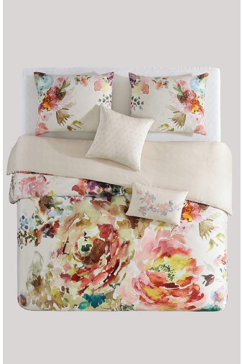 Antique Flowers Cotton 5-Piece Reversible Comforter Set, Alternate, color, WHITE