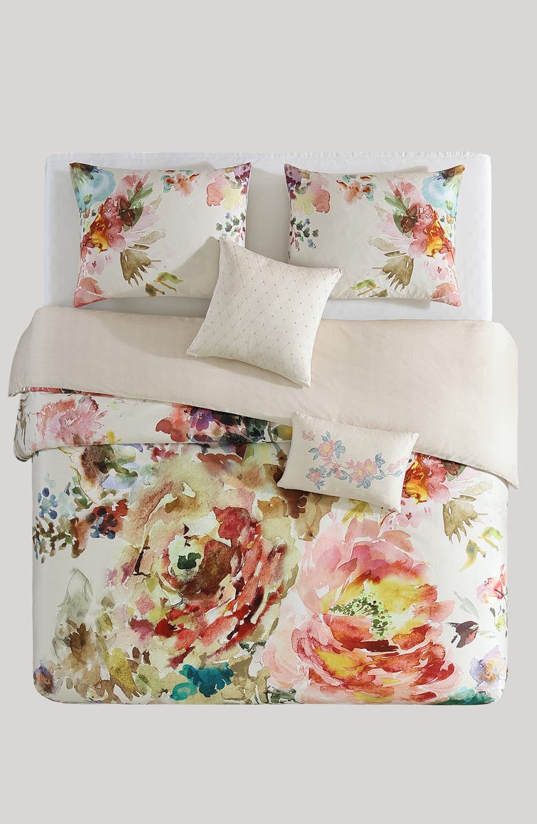 Bebejan Antique Flowers Cotton 5-Piece Reversible Comforter Set, Alternate, color, White