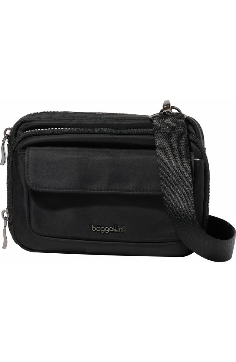 BAGGALLINI Modern Double Zip Crossbody Bag, Main, color, Black Twill