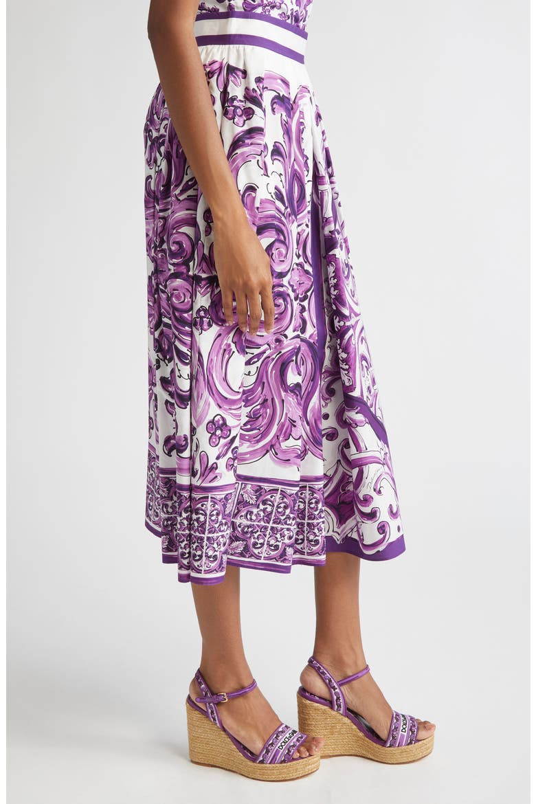 Majolica Print Cotton Poplin A-Line Midi Skirt, Alternate, color, HP5DQ MIX MAIOLICA L VIOLA