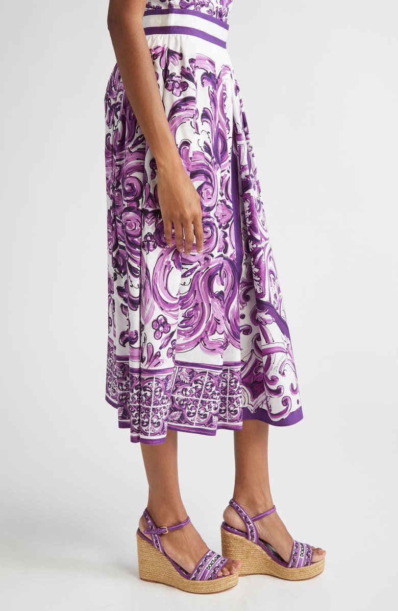 Dolce&Gabbana Majolica Print Cotton Poplin A-Line Midi Skirt, Alternate, color, Hp5dq Mix Maiolica L Viola